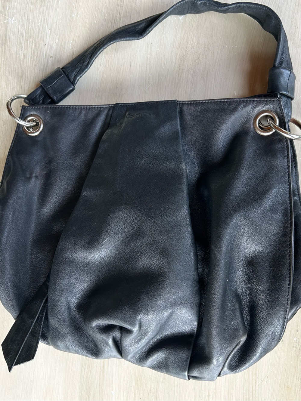 Retro Black Leather Calvin Klein Slouchy Hobo Bag